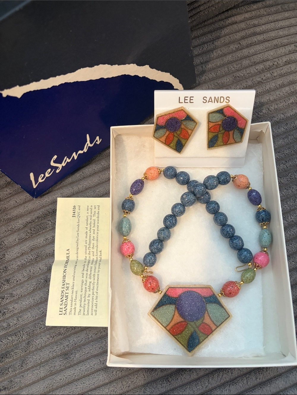 Lee Sands Multicolor Bead Necklace with Geometric Pendant - Blue, Pink, Green